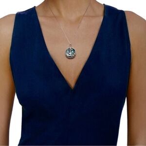 Beaux Bijoux Natural Abalone/Created Turquoise Anchor SS Pendant Necklace NIB